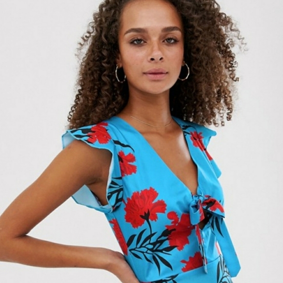 Tie Front Tea Dress in Poppy Print - Picture 2 of 7